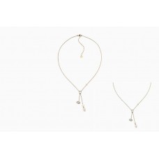 Dior Shiny-D White Cultured Pearl-CD Logo Pendentif Dames Or Jaune Cristal Collier