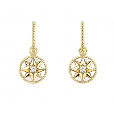 Boucles d'oreilles Dior Rose Des Vents MOP Pendentif Pavé Étoile à Huit Branches Diamants Femme Or jaune