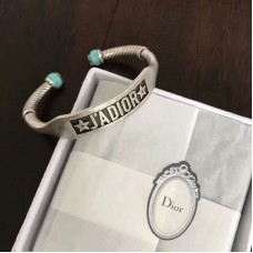 Dior JADIOR Unisexe Rétro Argent Logo Motif Turquoise Vert Ouvert Bracelet Ajustable