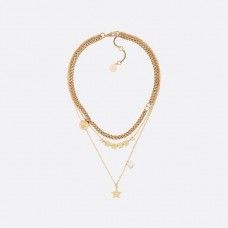 Christian Dior Lucky Square Pendentifs Logo Charm Laiton Étoile Faux Collier Multi-chaînes