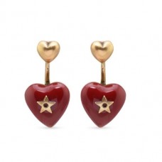 Dior Dioramour Pendentif En Forme De Coeur En Émail Rouge Détail Étoile Femme Boucles D'oreilles Laiton Antique Bijoux