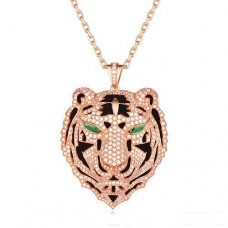 Pendentif Tête De Léopard Panthère De Cartier En Or Rose Avec Émeraudes Et Diamants