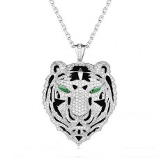 Pendentif Tête De Léopard Panthère De Cartier En Or Blanc Avec Émeraudes Et Diamants