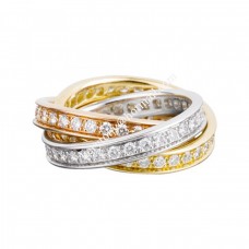 Bague Cartier Trinity Or blanc/Dieu jaune/Or rose avec pavé de diamants