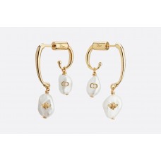 Dior Perles De D??sir Logo Pattern Pearl Pendant Dames Plaqué Or CD-Bee Boucles D'oreilles UK E0864PDSFW_D301