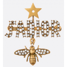 Christian Dior JDior Star Charming Bee Rétro Laiton Logo Motif Diamants Broche Christian Dior JDior Star Charming Bee Rétro Laiton Logo Motif Diamants Broche