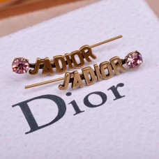Dior JDior Boucles Doreilles Rose Cristal Rétro Laiton Logo Motif Dames Clip Boucles d'oreilles