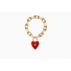 Dior Édition Limitée Dioramour Cadenas Coeur Rouge Chaîne Épaisse Bracelet En Laiton Pour Femme