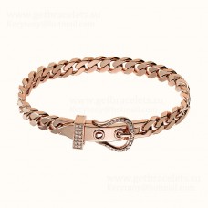 Bracelet Hermes Boucle Sellier Or Rose / Or Blanc Avec Style Diamants