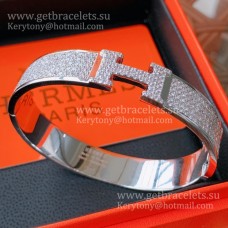 Bracelet Hermes Clic Clac H en or blanc avec pavé de diamants Femme Singapour