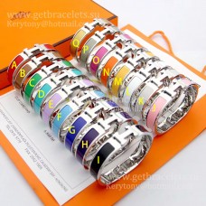 Bracelet Hermes Clic Clac HH en émail multicolore en or blanc PM 12MM de haute qualité