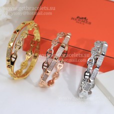 Hermes Collier de Chien Double Layer Bangle Or Blanc/Or Rose/Or Jaune