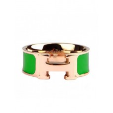 Bague Hermes Email Clic H en or rose 18 carats avec vert