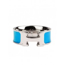 Bague Hermes Email Clic H en or blanc 18 carats avec bleu