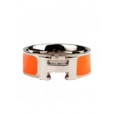 Bague Hermes Email Clic H en or blanc 18 carats avec orange