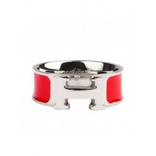 Bague Hermes Email Clic H en or blanc 18 carats avec rouge