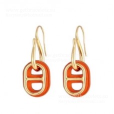 Hermes Swift OMaillon Boucles d'oreilles en or jaune avec cuir Onange/Blanc