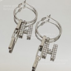 Hermes Femmes H LOGO Boucles d'oreilles en argent sterling avec diamants Hermes Femmes H LOGO Boucles d'oreilles en argent sterling avec diamants