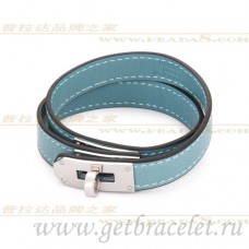 Hermes Rivale Double Wrap Bracelet Bleu Argent