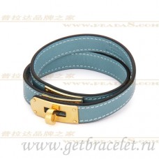 Hermes Rivale Double Wrap Bracelet Bleu Avec Or