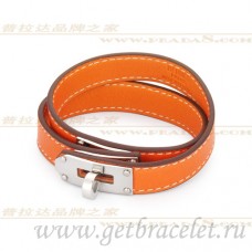 Hermes Rivale Double Wrap Bracelet Orange Avec Argent