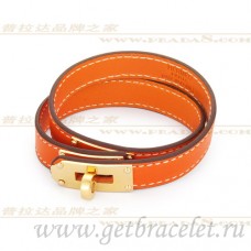 Hermes Rivale Double Wrap Bracelet Orange Avec Or