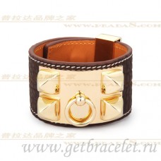 Hermes Collier de Chien Bracelet Marron Avec Or
