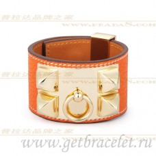 Hermes Collier de Chien Bracelet Orange Avec Or