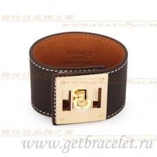 Bracelet Hermes Kelly Dog Marron Avec Or