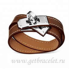 Hermes Rivale Double Wrap Bracelet Marron Avec Argent
