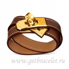 Hermes Rivale Double Wrap Bracelet Marron Avec Or