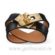 Hermes Rivale Double Wrap Bracelet Noir Avec Or Hermes Rivale Double Wrap Bracelet Noir Avec Or