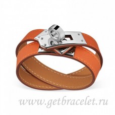 Hermes Rivale Double Wrap Bracelet Orange Avec Argent