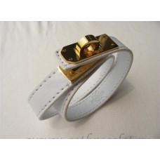 Hermes Rivale Double Wrap Bracelet Blanc Avec Or