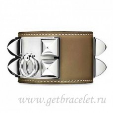 Hermes Collier de Chien Bracelet Taupe Avec Argent