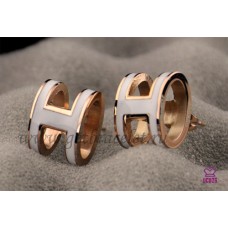 Boucles d'oreilles Hermes Pop H blanches en or rose
