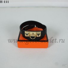 Hermes Rivale Double Wrap Bracelet Noir Or