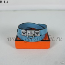 Hermes Rivale Double Wrap Bracelet Bleu Argent