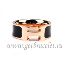 Bague Hermes Email Clic H en or rose 18 carats avec noir