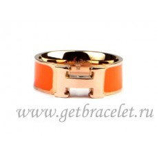 Bague Hermes Email Clic H en or rose 18 carats avec orange