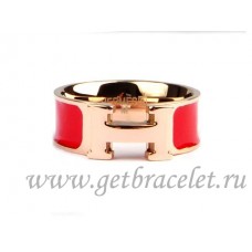 Bague Hermes Email Clic H en or rose 18 carats avec rouge