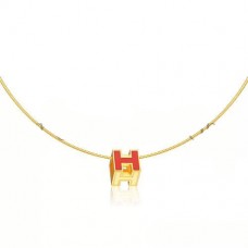 Hermes Cage dH Collier Orange en Laque Or Jaune