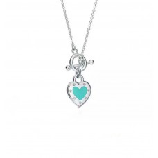 Tiffany Return To Turquoise Love Heart Toggle Pendentif Bleu Émail Argent Femmes Collier