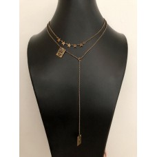 Christian Dior Laiton Bee CD Motif Pendentif Carré Dames Étoile Double Lien Chaîne Collier