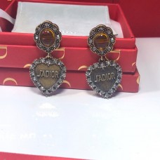 Boucles d'oreilles Dior LAmour Avenir avec pendentif cœur en cristal jaune pour femme, diamants dorés vieillis