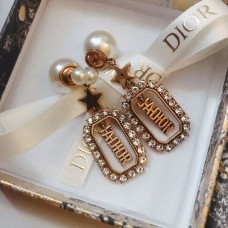 Christian Dior Pendentif Rectangulaire Évidé JADIOR Bordure Diamants Femme Boucles D'Oreilles Perle Blanche FR