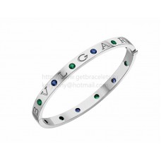 Bracelet jonc BVLGARI BVLGARI en or blanc avec 6 saphirs bleus et 6 tsavorites