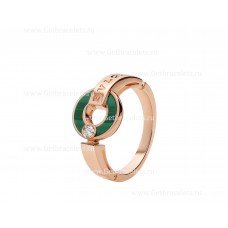 BVLGARI Bague BVLGARI en or rose 18 carats ajourée avec éléments en malachite et diamant rond taille brillant