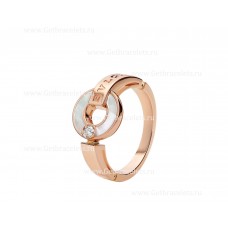 BVLGARI BVLGARI Bague ajourée en or rose 18 carats avec éléments en nacre et diamant rond taille brillant