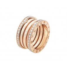 Bague Bvlgari B.zero1 à 4 bandes en or rose avec pavé de diamants le long du bord
